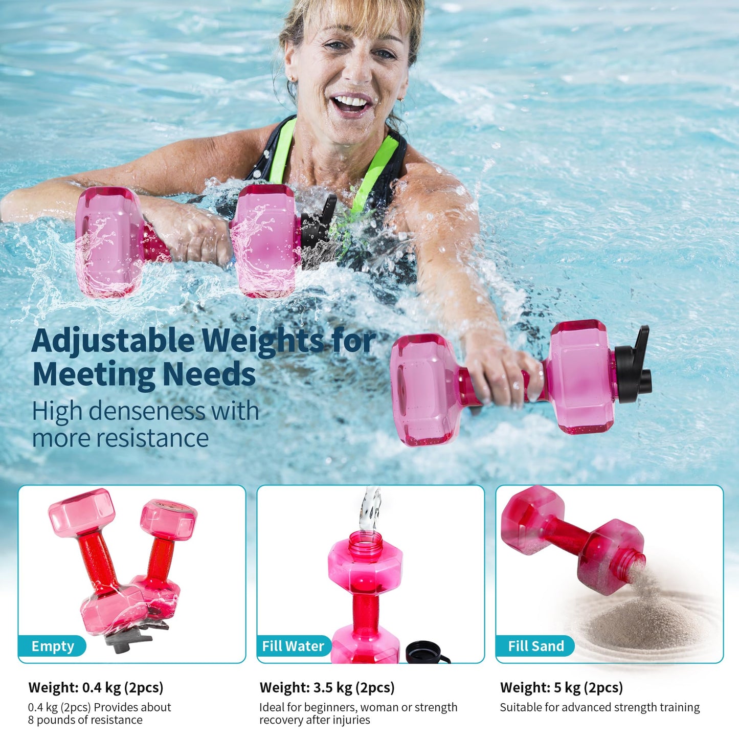 Water Weights for Pool Exercise Set of 2, Aquatic Exercise Dumbbells with Non-slip Handle, PE Materials Water Dumbbell Aerobics for Water Aerobics Weight Loss (Pink)