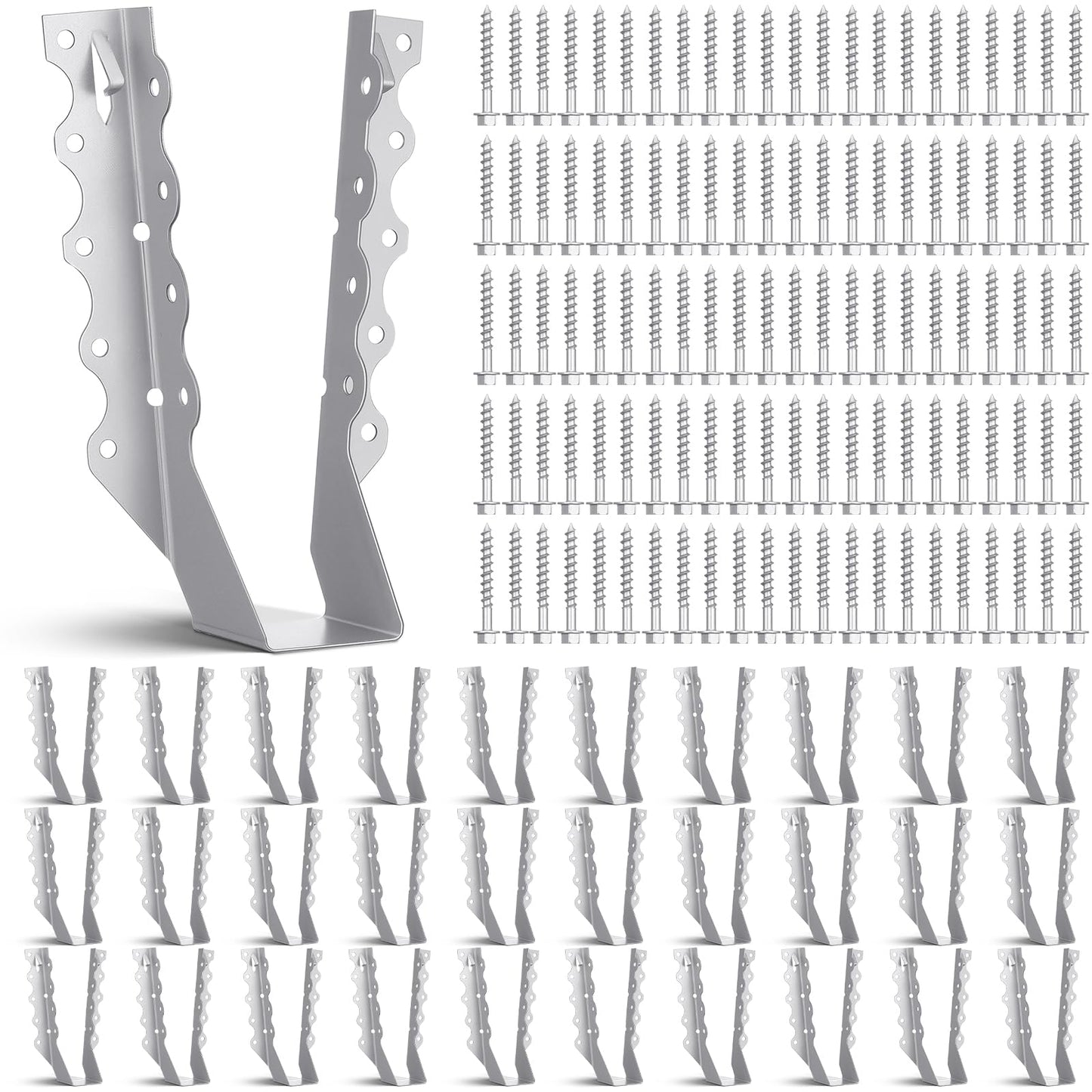 Moxweyeni 30 Pcs 2 x 8 Joist Hangers with 250 Pcs Screws Face Mount Joist Hangers and Nails Set Heavy Duty Galvanized Steel Rafter Brackets Hurricane Ties for Wood, Floor Deck, Ceililng