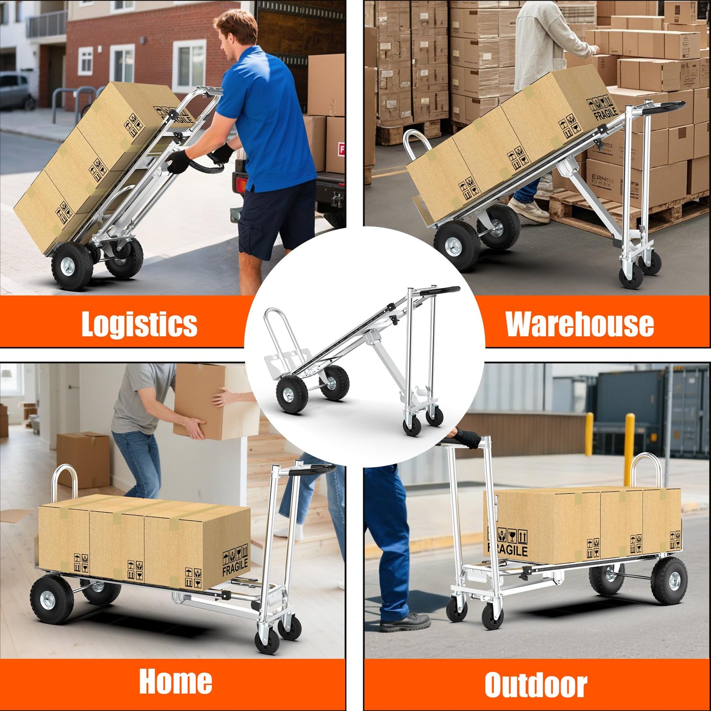 3 in1 Convertible Hand Truck, Folding Aluminum Hand Trucks 880lb Load Appliance Dolly, Heavy Duty Dolly Cart Converts Platform Cart, Portable Cart Luggage,Travel,Moving,Shopping,Office Use (Silver)