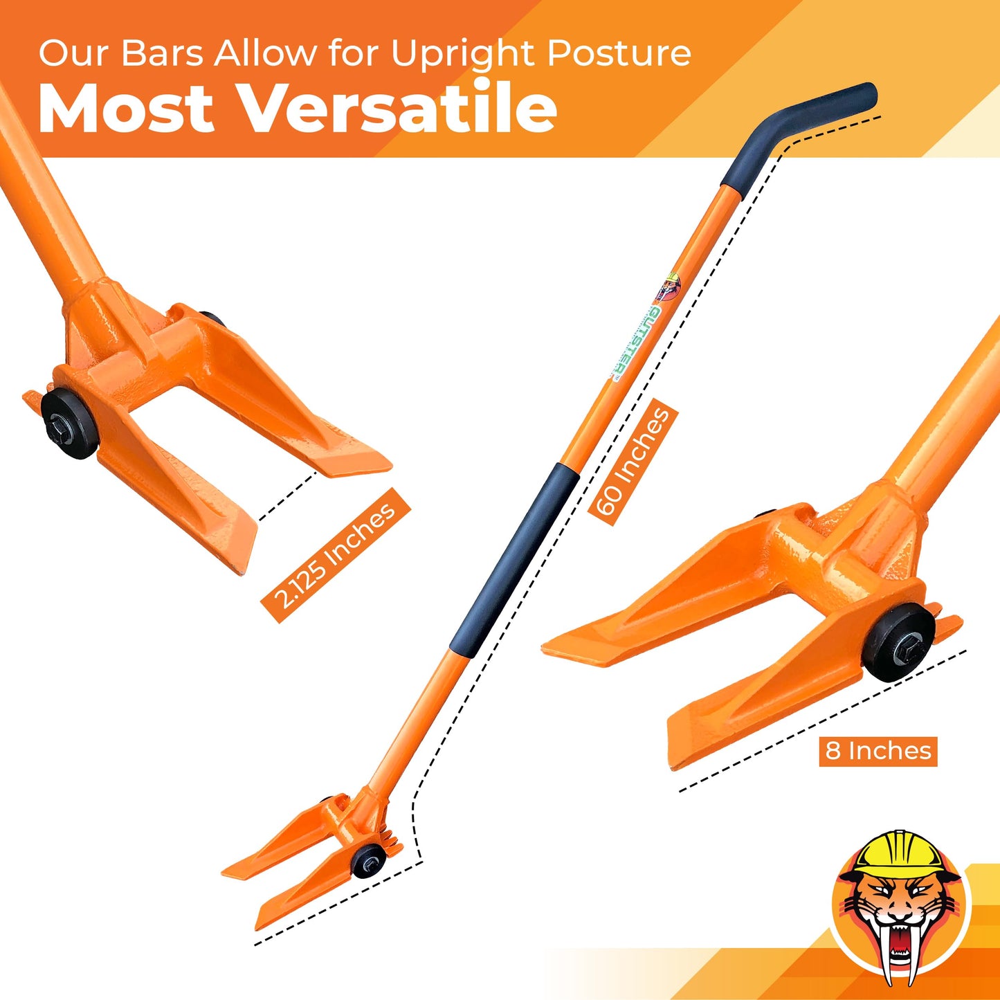 Gutster 60” Demolition Pry Bar & Crowbar – Round Handle Wrecking Bar for Ceiling & Wall Demo – Heavy Duty Nail Puller Tool for Contractors, Firefighters & Home Renovations
