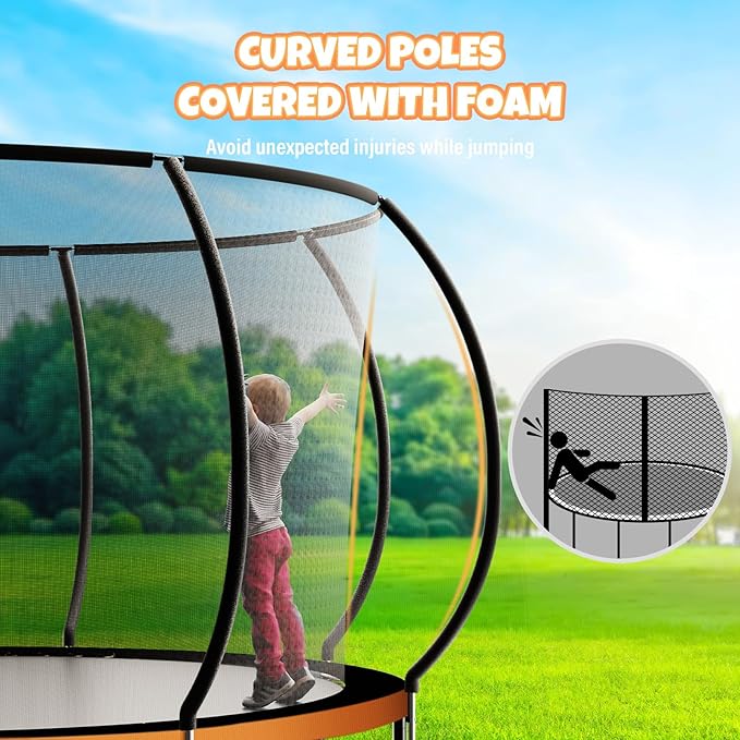 Trampoline 8FT 10FT 12FT 14FT 16FT, Outdoor Trampolines for Kids and Adults, Recreational Trampoline with Enclosure Net & Ladder, Round Trampoline ASTM Approved, 400/450LBS Weight Capacity