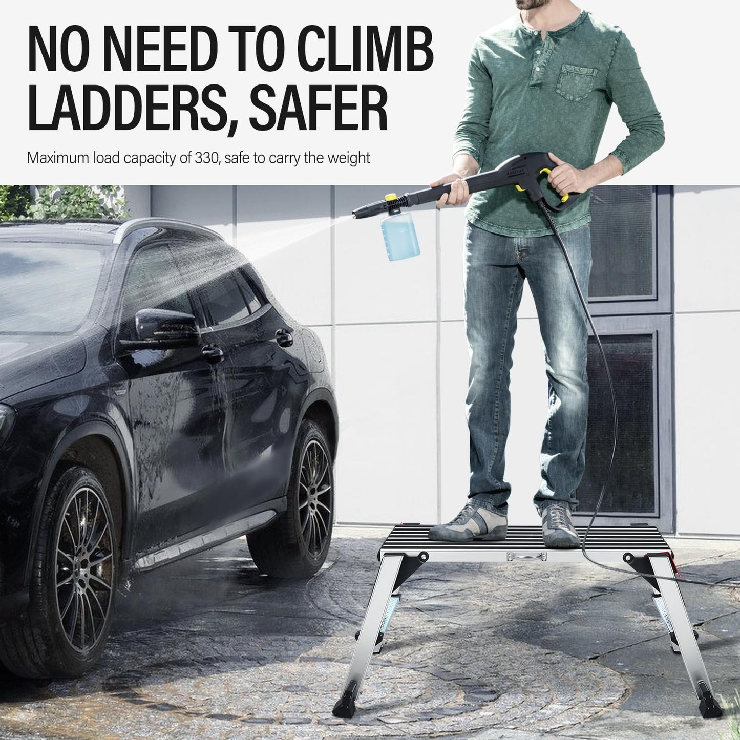 Work Platform Step Ladder, Aluminum Work Platform 36"×12"×18" Step Stool Foldable for Washing Vehicles, Cleaning, Painting 330 LBS Capacity