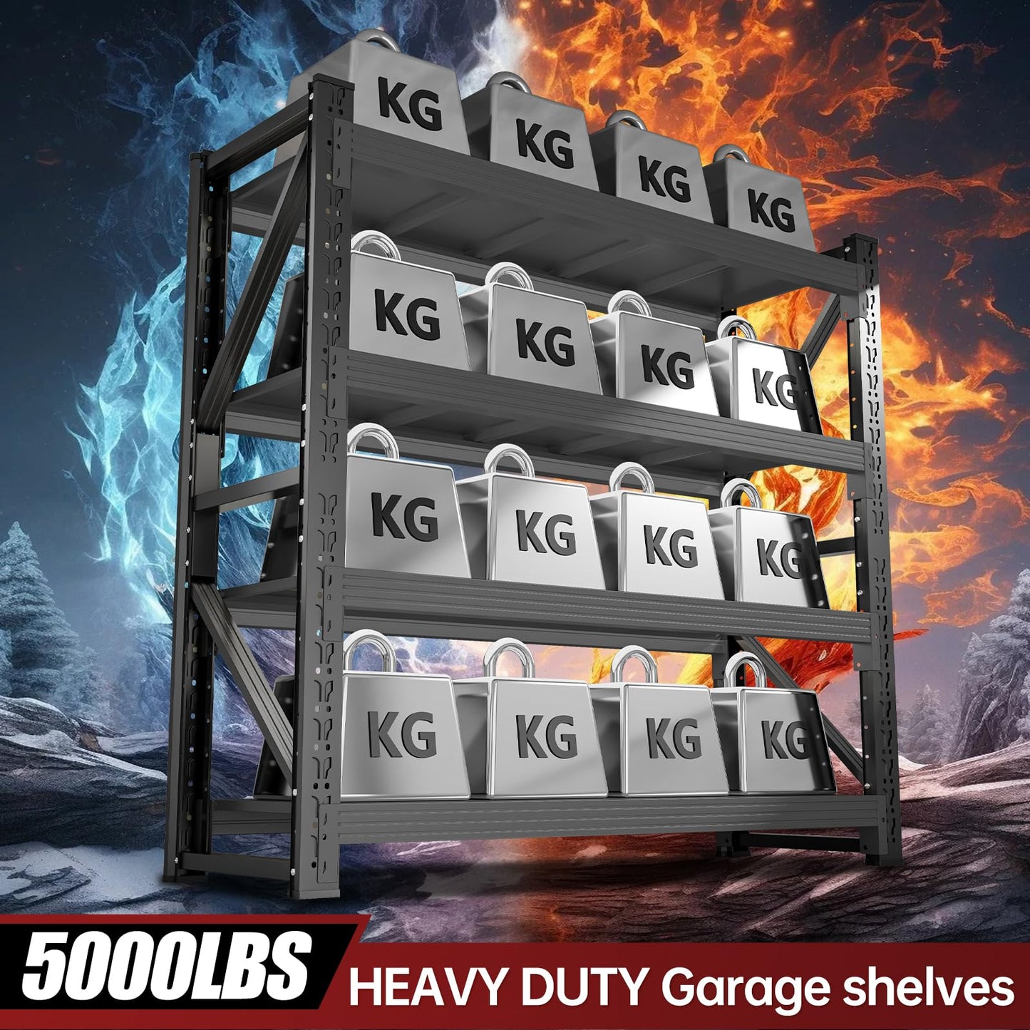 IYANEN 60" W Storage Shelves Heavy Duty, 4 Tier Metal Garage Shelving Units, 5000LBS Heavy Duty Adjustable Shelf, Garage Storage Rack, Industrial Shelving for Shop, Warehouse,60" W x 20" D x 79" H