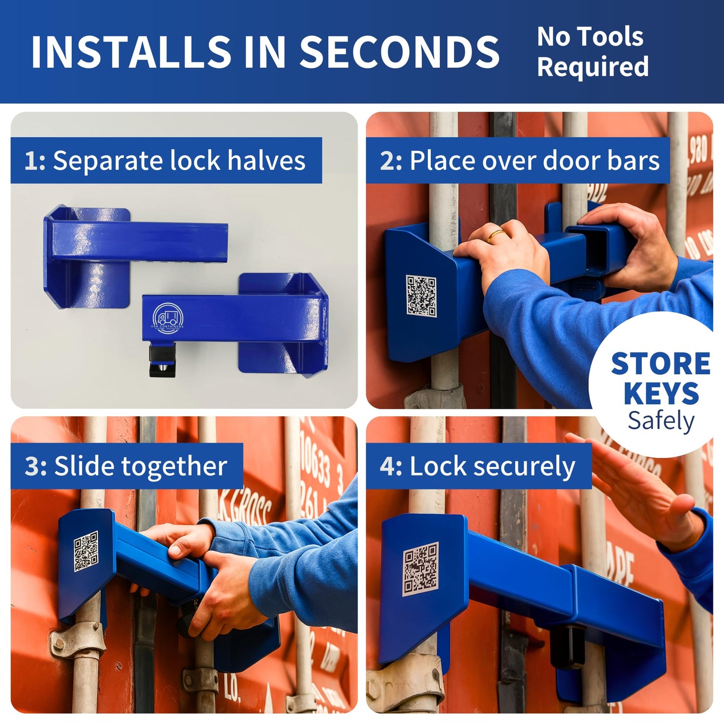 Heavy-Duty Shipping Container Door Lock Bar – USA Containers Adjustable 3/16" Steel Cargo Lock, Keyed Security, Fits 9.75"–16" Doors for Containers, Trailers & Storage Units