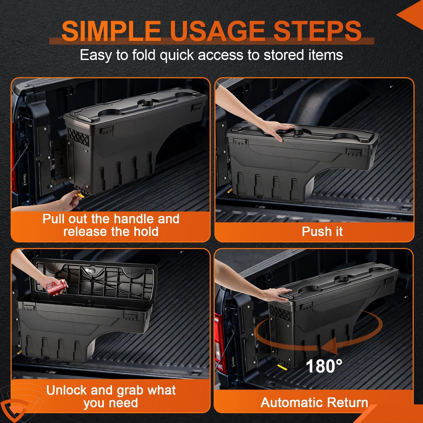 GEARLAST Truck Bed Storage Box With Password Lock For 2015-2025 Ford F-150, Drivers Side,30L, Black