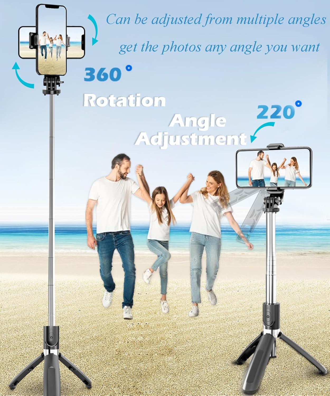 BGJOY Selfie Stick Tripod Extendable Phone Tripod Stand with Wireless Remote Portable Lightweight Video Recording