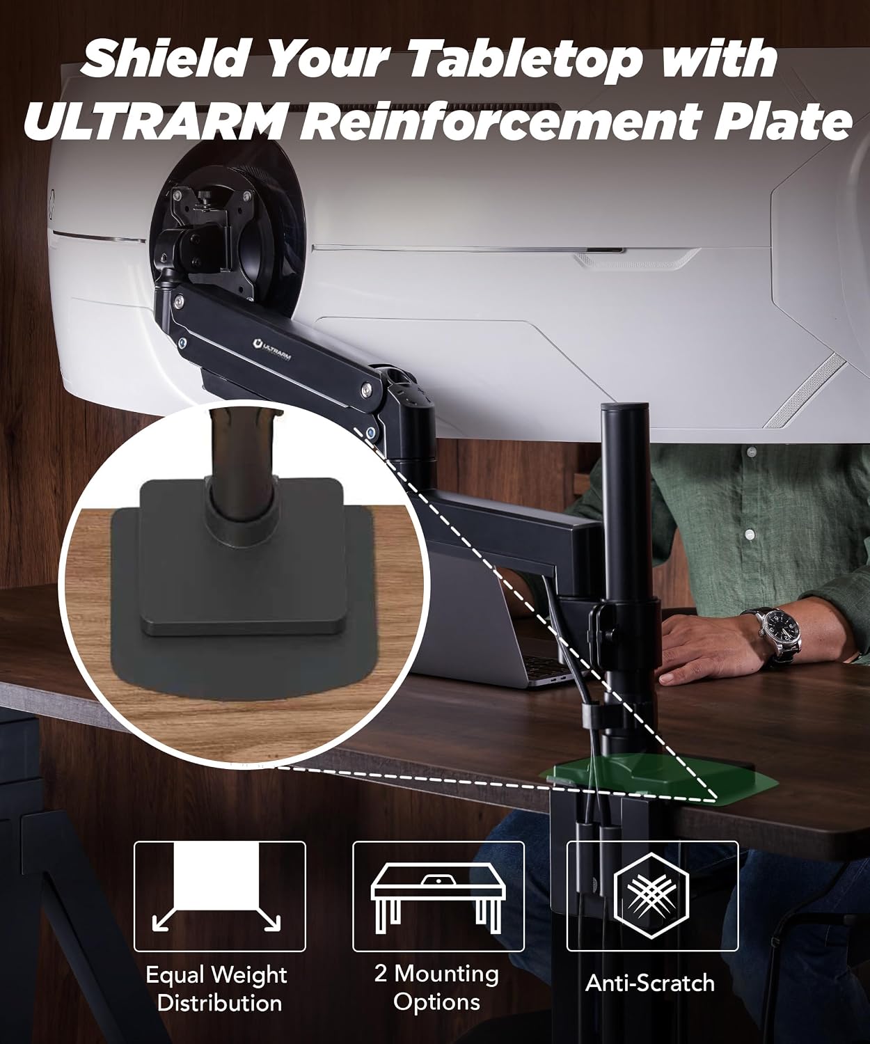 ULTRARM Grommet Steel Monitor Mount Reinforcement Plate for Thin Glass & Other Fragile Tabletop - Steel Bracket Plate