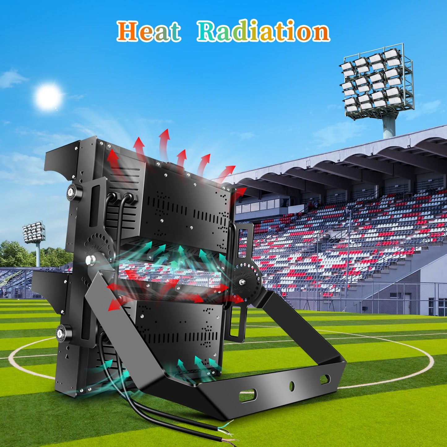 Juyace 900W LED Stadium Light 135,000LM, IP66 Waterproof Outdoor Flood Light for Sports Fields & Arenas, Replaces 2500W MH, 5000K Daylight, High Mast Mount with Power Cord
