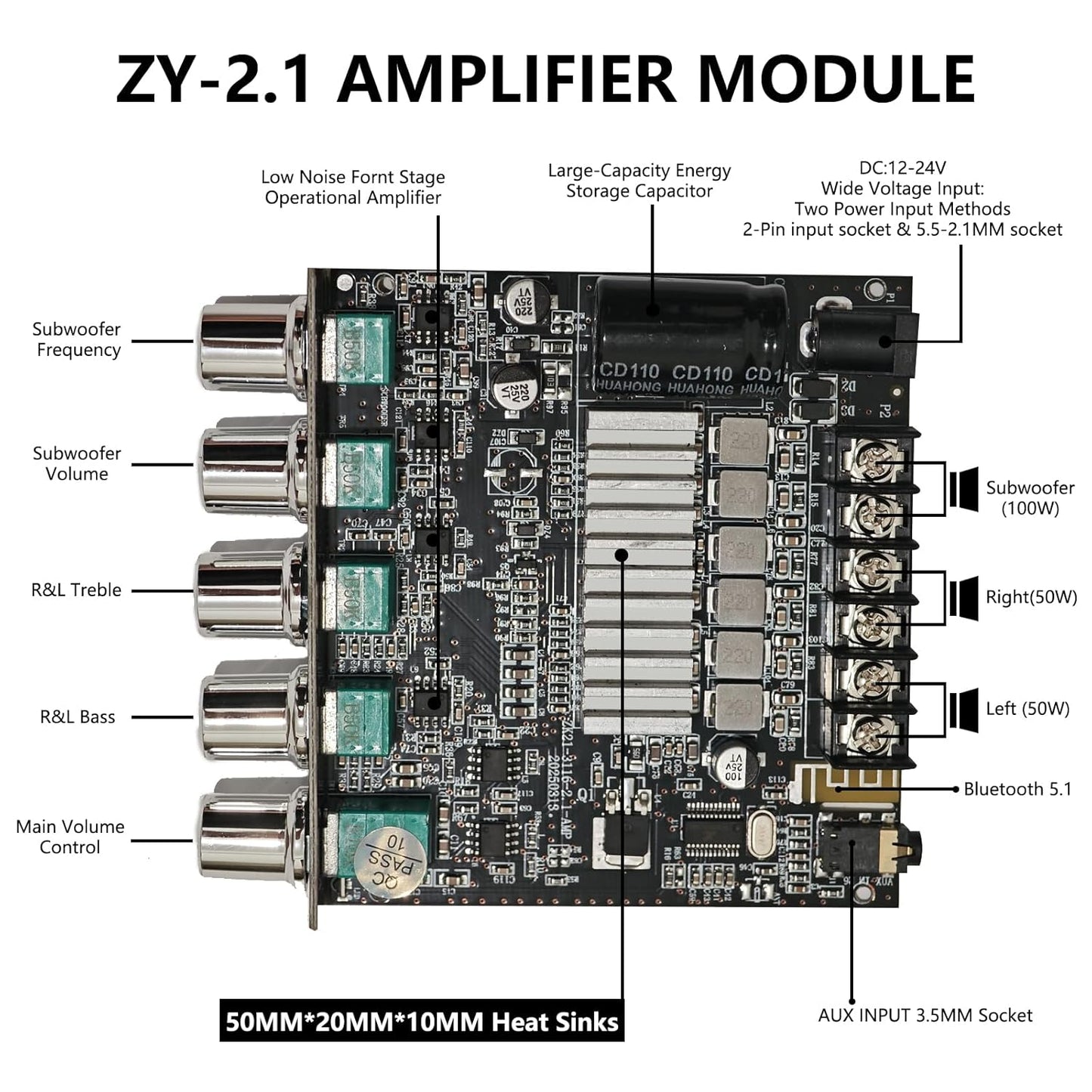 Sigllr 5.1 Board,200W 2.1 Bluetooth Audio Amplifier HiFi Channel Mini Subwoofer Power Amp Module with Treble & Bass