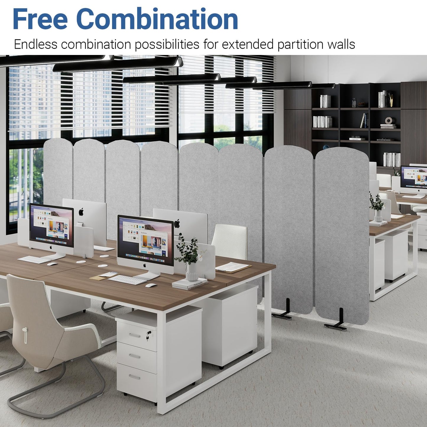 Natwind 5-Panel Office Room Divider, 122.8 x 71 inches Portable Office Partition, Freestanding Folding Privacy Wall for Cubicle & Temporary Indoor Space Separation (Grey)