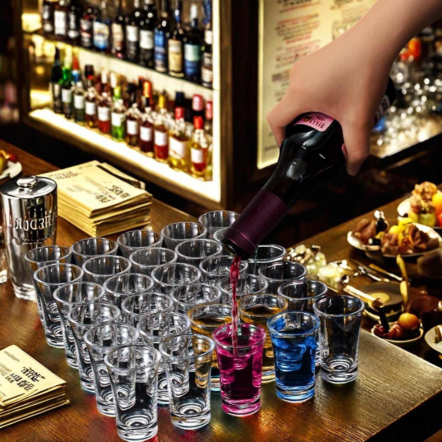 YIMITEE 144 Pack 1.2 OZ Acrylic Shot Glasses Set, Heavy Base Party Shot Glass Bulk, Clear Reusable Mini Cup, Small Kids Drinking Glassware for Whiskey, Liqueur, Jello, Cocktail, Vodka, Rum, Wine Bar