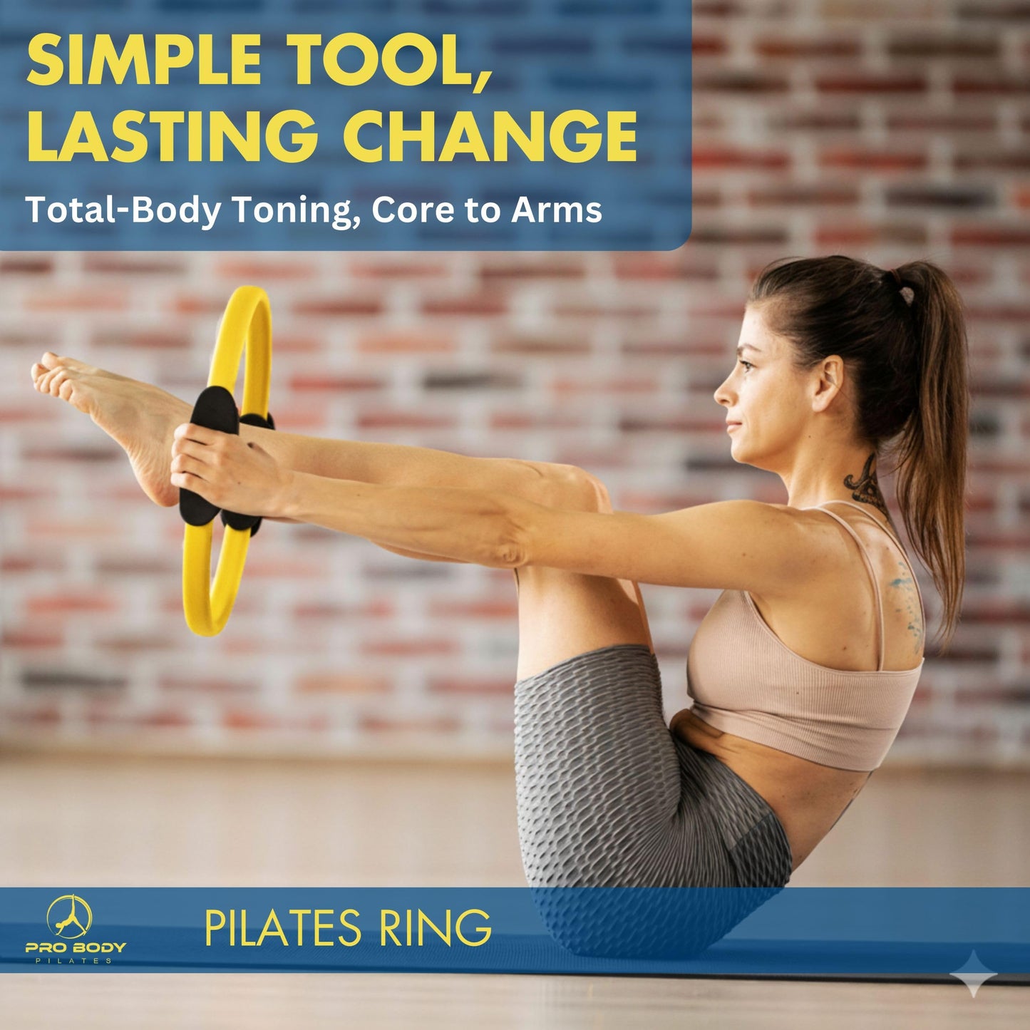 ProBody Pilates Fitness Circle – 14 Inch Pilates Ring for Yoga and Other Workouts, Focusing on Toning Inner Thighs, Arms, Core and Back, at Home Pilates Equipment (Yellow)