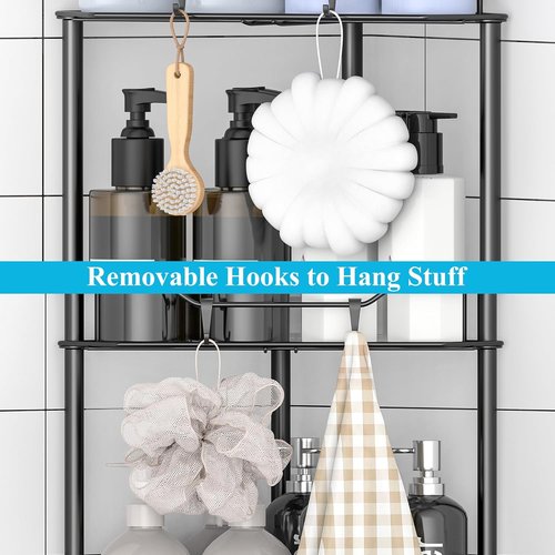 HuggieGems 5-Tier Corner Shower Caddy Organizer - Stylish Black Bathroom Shelf with Hooks