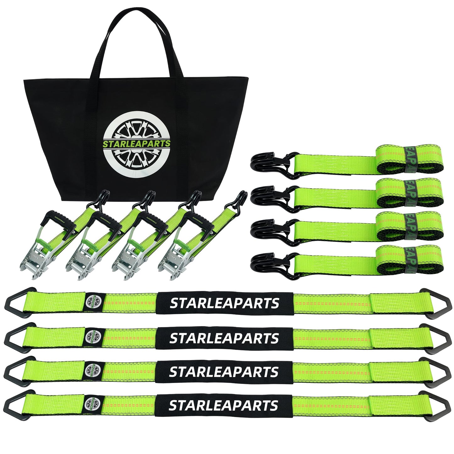 STARLEAPARTS Retractable Ratchet Straps(4PK) - 1,500lb Break Strength, Ratchet Straps Heavy Duty with Rubber Coated Handle, Perfect Auto Ratchet Straps for Motorcycle, Kayak and Trucks