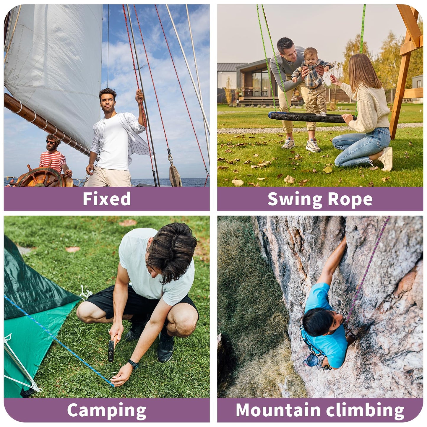 Arborist Rope Tree Climbing Rope(1/2 Inch x 100ft) 48 Strands Bull Rope for Construction Climbing Swing Sailing