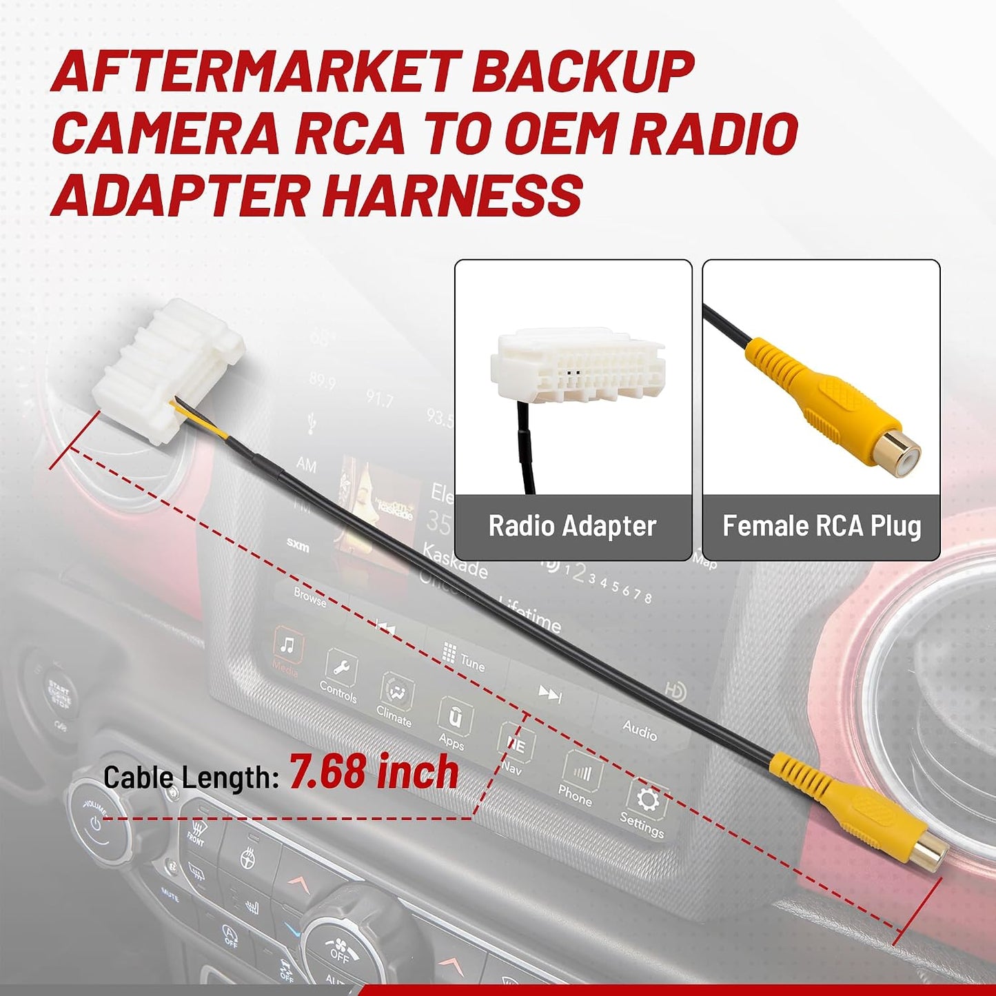 2007-2019, 2007-2012, 2007-2016 RED WOLF Backup Camera Wiring Harness to Factory Radio for Jeep Dodge RAM Chrysler