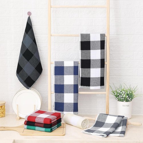 Homaxy Kitchen Towels - 100% Cotton Waffle Weave, Super Soft & Absorbent | 4-Pack, 13 x 28 Inches, White & Black