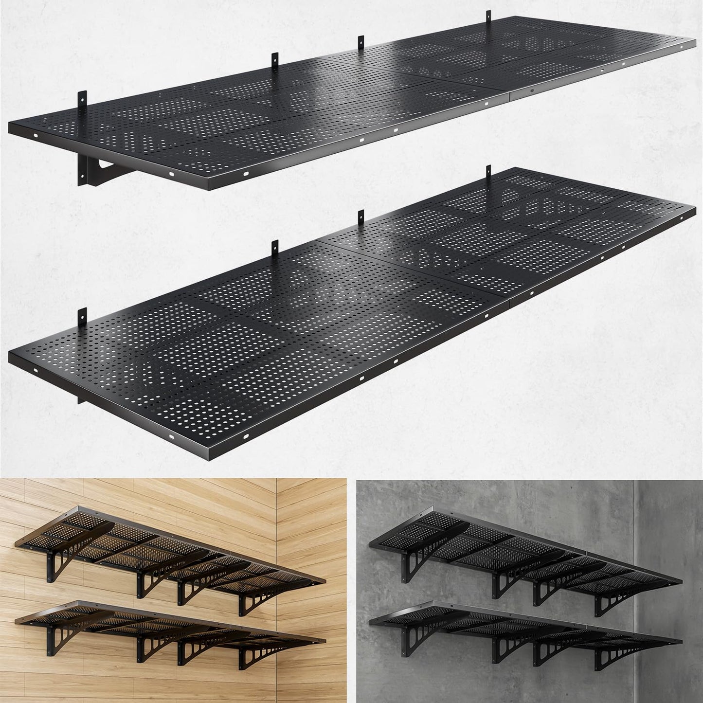YIFRO 4-Pack 2x3ft Heavy Duty Garage Wall Shelving, 1000 lbs Load Capacity, Garage Shelving Wall Mounted, Garage Storage Rack with Hooks, Black