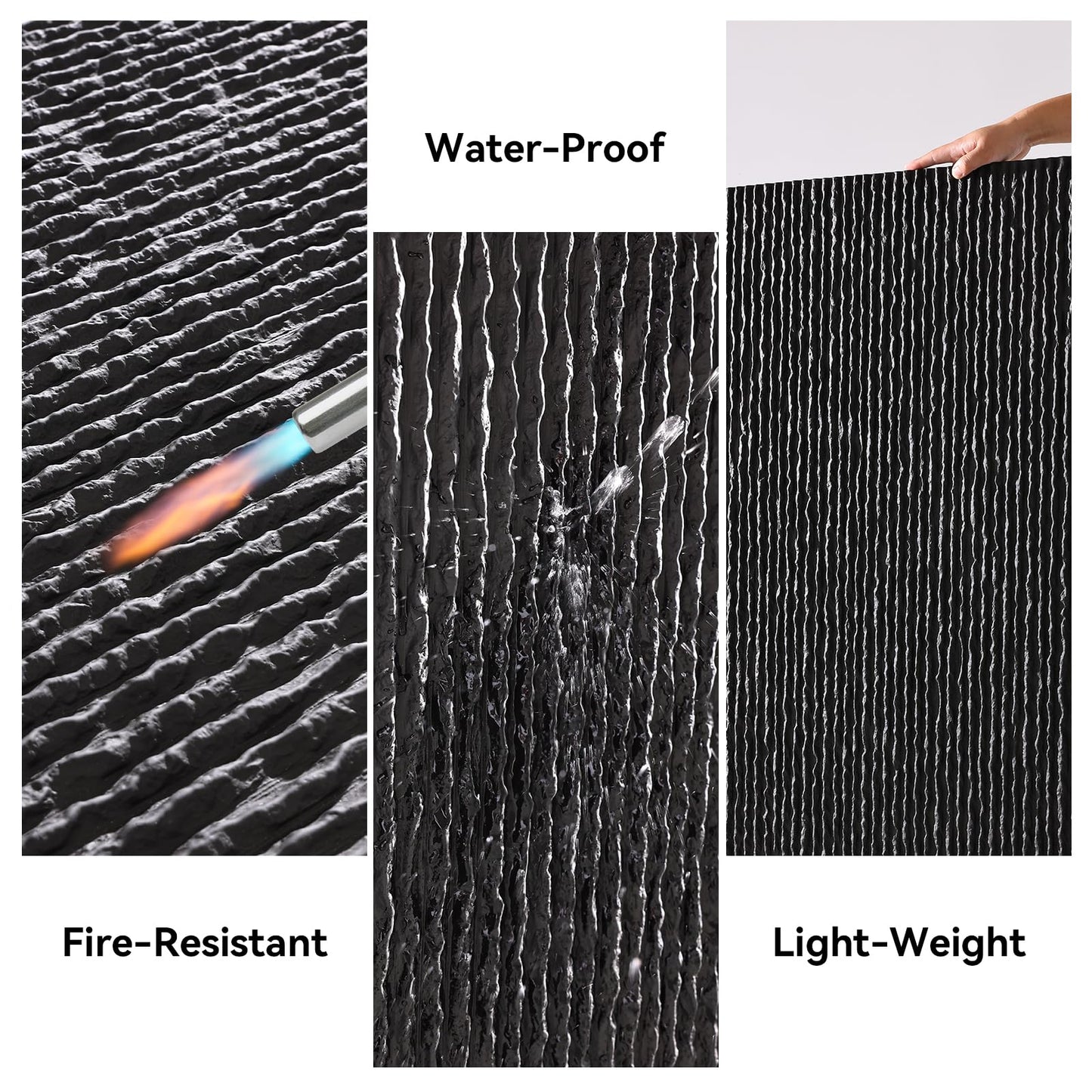 OUZUGIE 4 PCS Faux Stone Wall Panel 47.2’’ x 23.6’’ Interior Exterior Wall Decor 3D PU Panel with Flowing Water Design Black