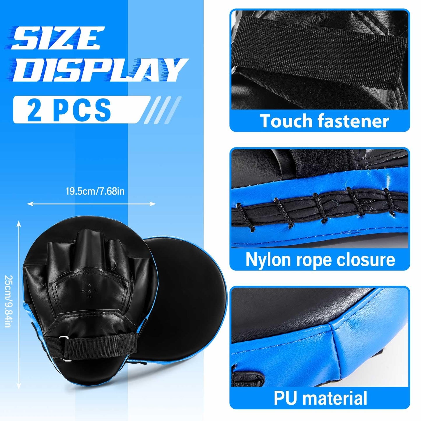 Foilswirl 5-in-1 Kids Boxing Pads Gloves Kick Punching Mitts Set with 1 Pair of Gloves, 2 Pcs Pads Taekwondo Kick Pad and Head Guard for Youth Beginner Training Kickboxing Karate Thai(Blue,8 oz)