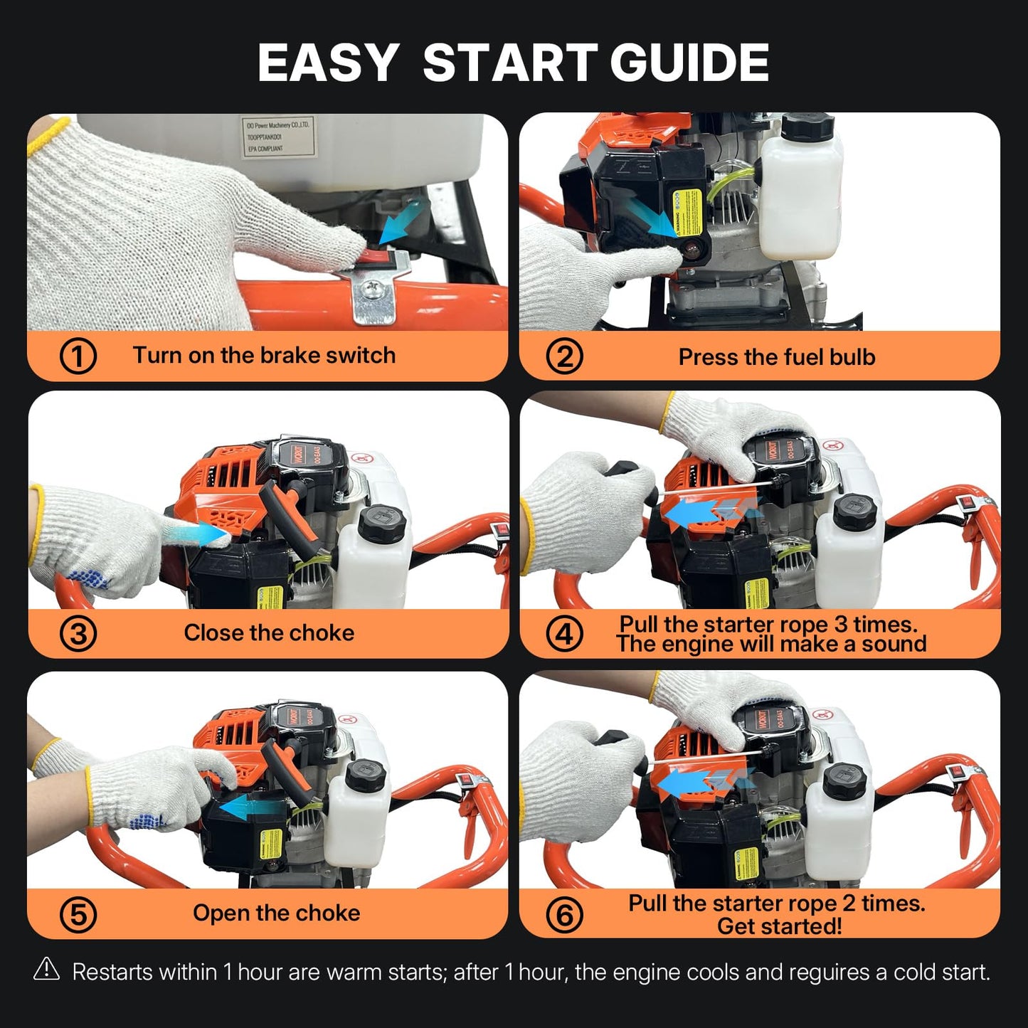 WORKIT 43CC Post Hole Digger, Auger Post Hole Digger Easy Start, 2-Cycle Xtreme Engine, Gas Powered Earth Auger with 8" Auger Drill Bit, 20" Extension Rods, EPA Certification, for Farmland, Garden