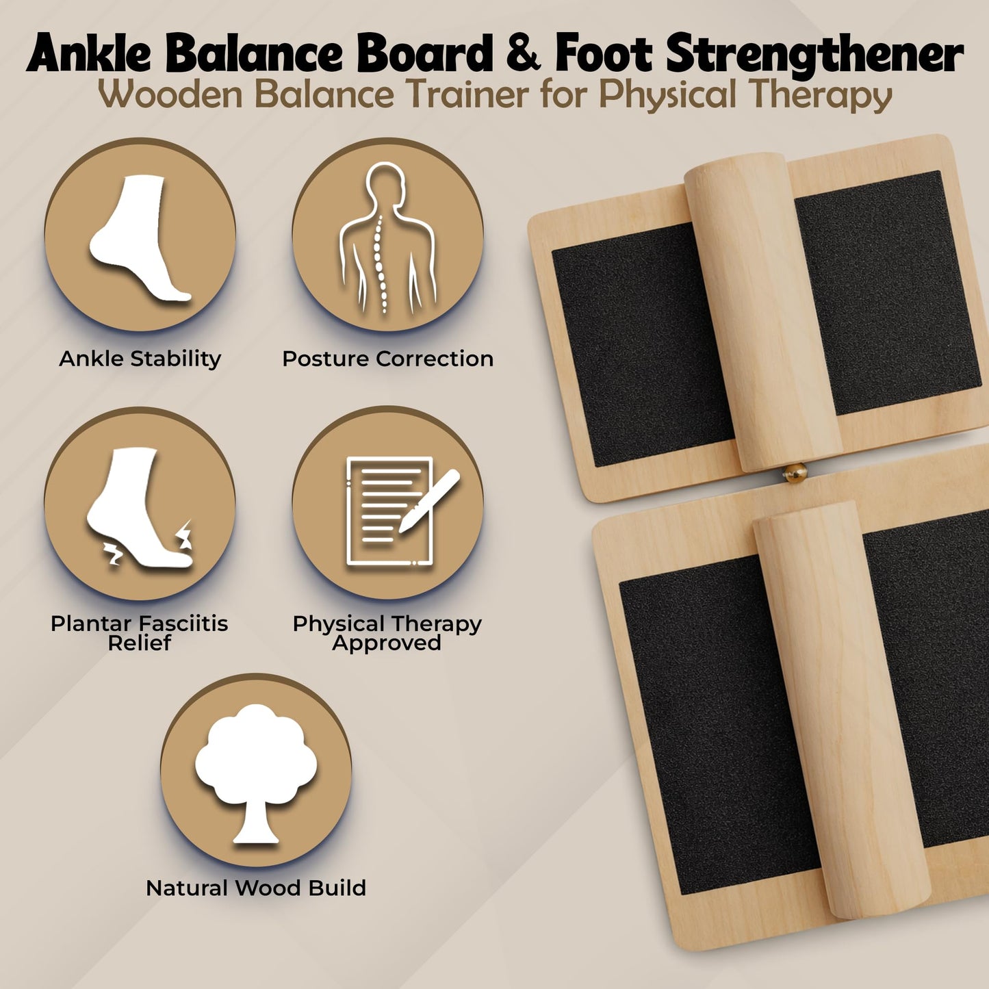 Ankle Strengthener & Axis Board, Bamboo Ankle Balance Board for Physical Therapy, Blackboard Foot Trainer & Foot Strengthener, Giboard for Balance Training, Axisboard for Leg Stability