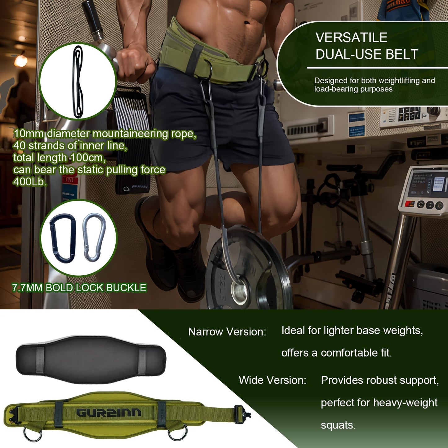 Weight Lifting Belt with Quick Lock & 39.37" Dip Rope | 2-in-1 Dip Belt for Squat, Pull Up, Deadlift | Heavy Duty 400 LBS Gym Belt for Men & Women
