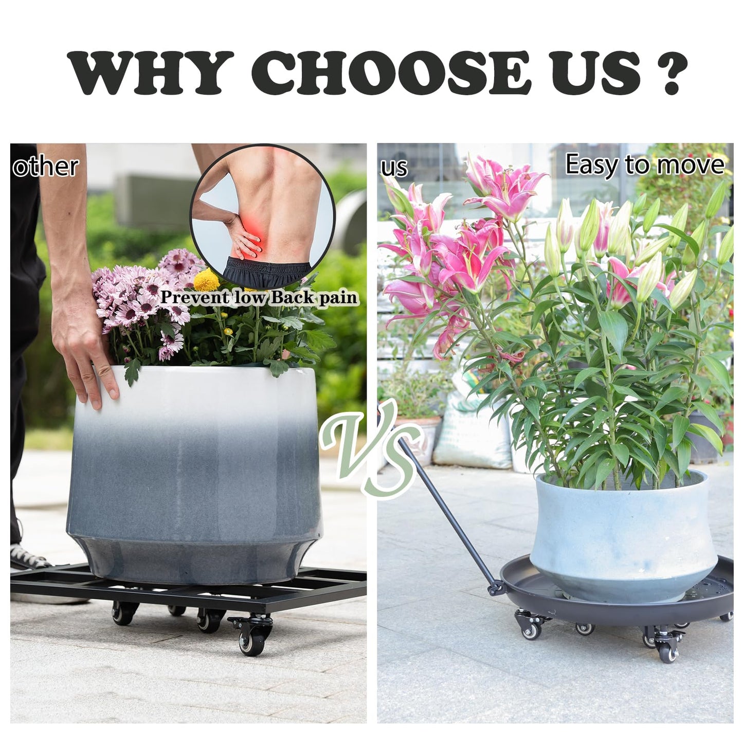 Goooxim 20-Inch Heavy-Duty Plant Dolly with Locking Wheels – Large Rolling Planter Base for Indoor/Outdoor Use, 200 lb Capacity, Durable Steel Construction & Waterproof Tray