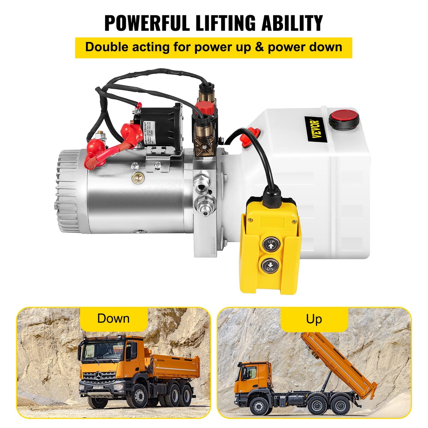 Vevor Hydraulic Pump 3 Quart Hydraulic Power Unit Double Acting Hydraulic Pump for Dump Trailer Car Lifting 12V DC Plastic Oil Reservoir (Plastic, Double Acting) : Industrial & Scientific
