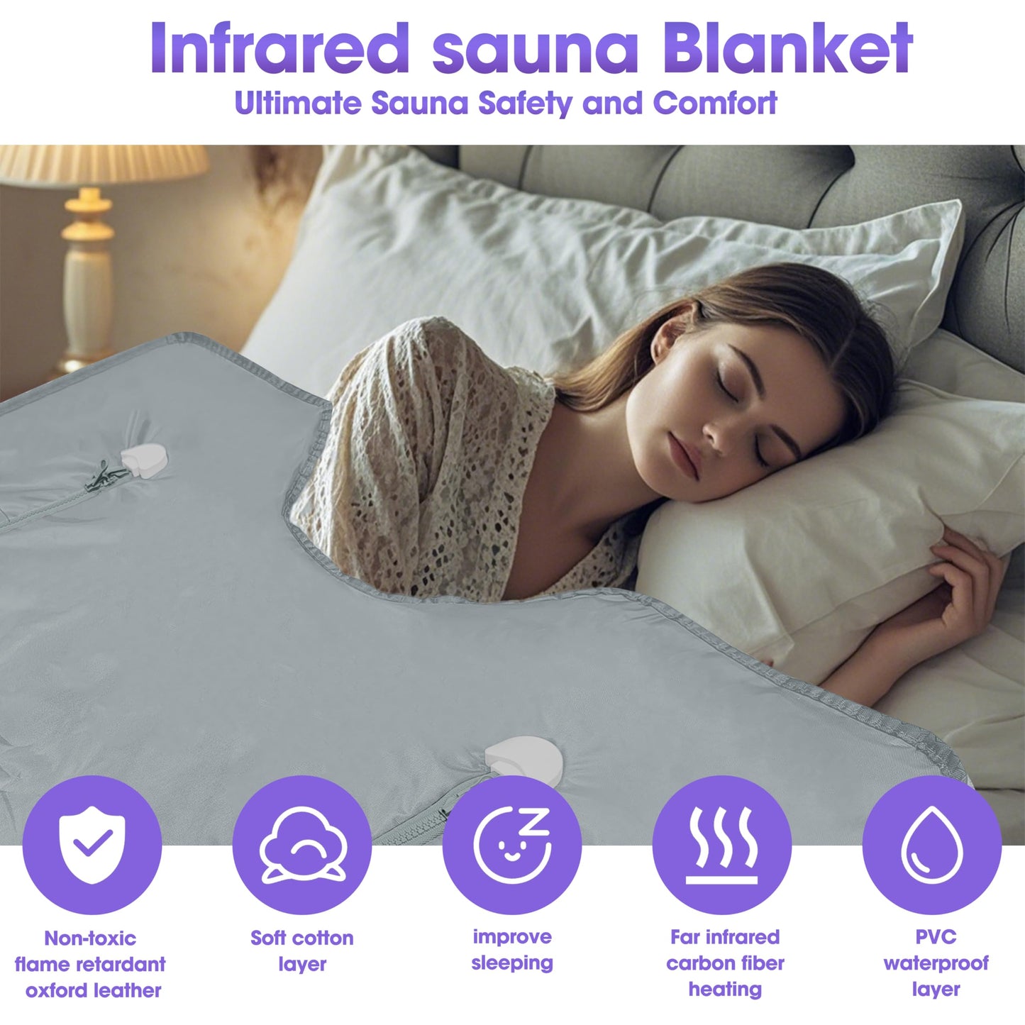 PINJAZE Natural Jade and Tourmaline Heat Sauna Blanket Infrared Zipper Oxford Cloth Upgraded Version Professional Detox & Heat Therapy Blanket with Remote (US 110V,71×32 Inches)
