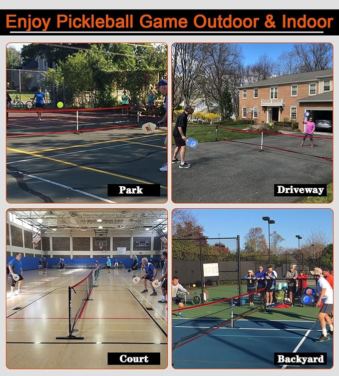 Pickleball Net for Driveway, Portable Pickleball Net System with Regualtion Size 22FT Pickle Ball Net, Outdoor Pickleballs, Carry Bag, Weather Resistant Metal Frame