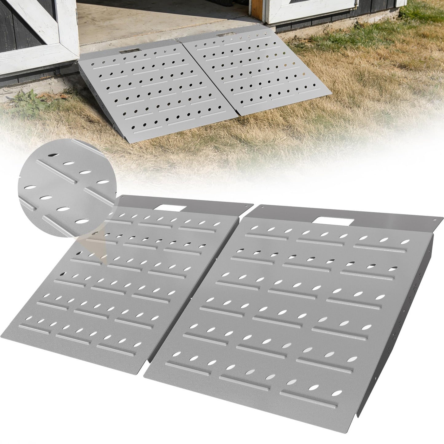 VNN 29" x 48" Shed Ramps - Slivery Loading Ramp for Riding Mower, 2 Packs Ramps for Sheds，1800 LB Capacity Alloy Loading Dock Ramp for Garages, Barns