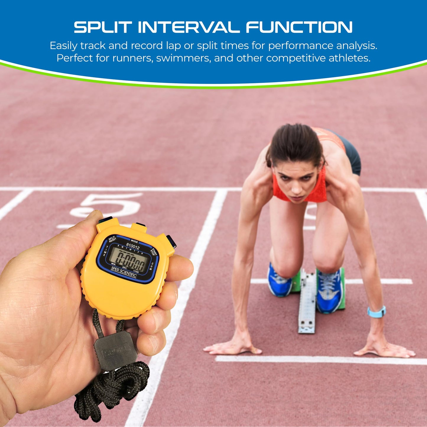 Sper Scientific Water Resistant Stopwatch 810012 - Digital Timer with Split Interval Function, 12/24 Hour Alarm Clock & Calendar for Sports, Labs, Fitness, and More - 2 pc