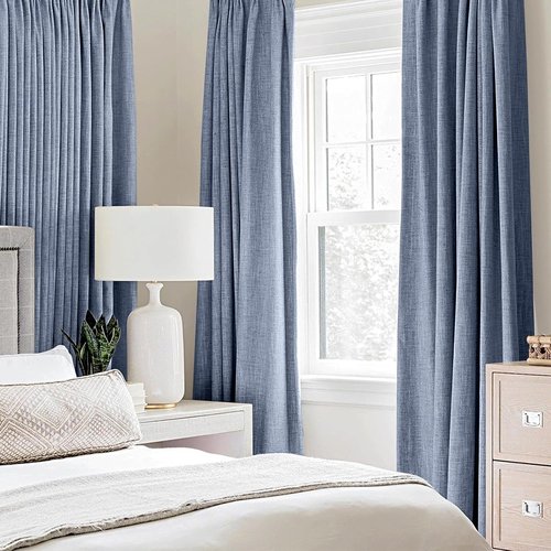 MIULEE Blackout Curtains - 100% Linen Texture Thermal Insulated Drapes | Stone Blue, 52x90 Inch (2 Panels)