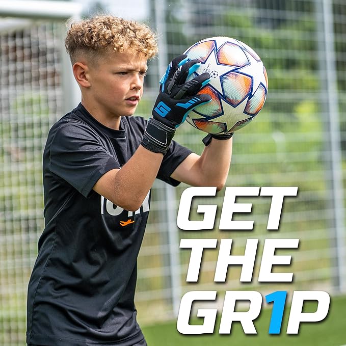 GRIPMODE Aqua Junior Goalkeeper Gloves Children with Fingersave and Individual Removable Finger Protection - Football Goalkeeper Gloves with Latex Coating for Good Grip - Size 4-6