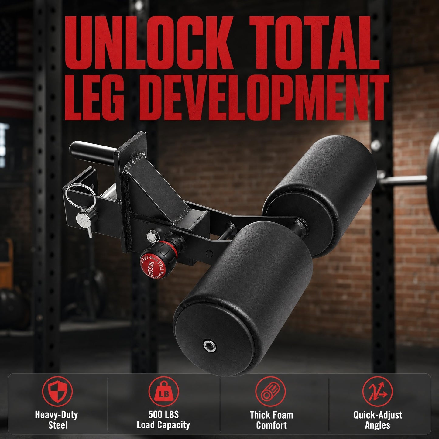 Nordic Hamstring Curl Attachment Bulgarian Squat Belt, Heavy Duty Power Cage Accessories, Compatible with Squat Rack, Home Gym Equipment for Leg Workouts