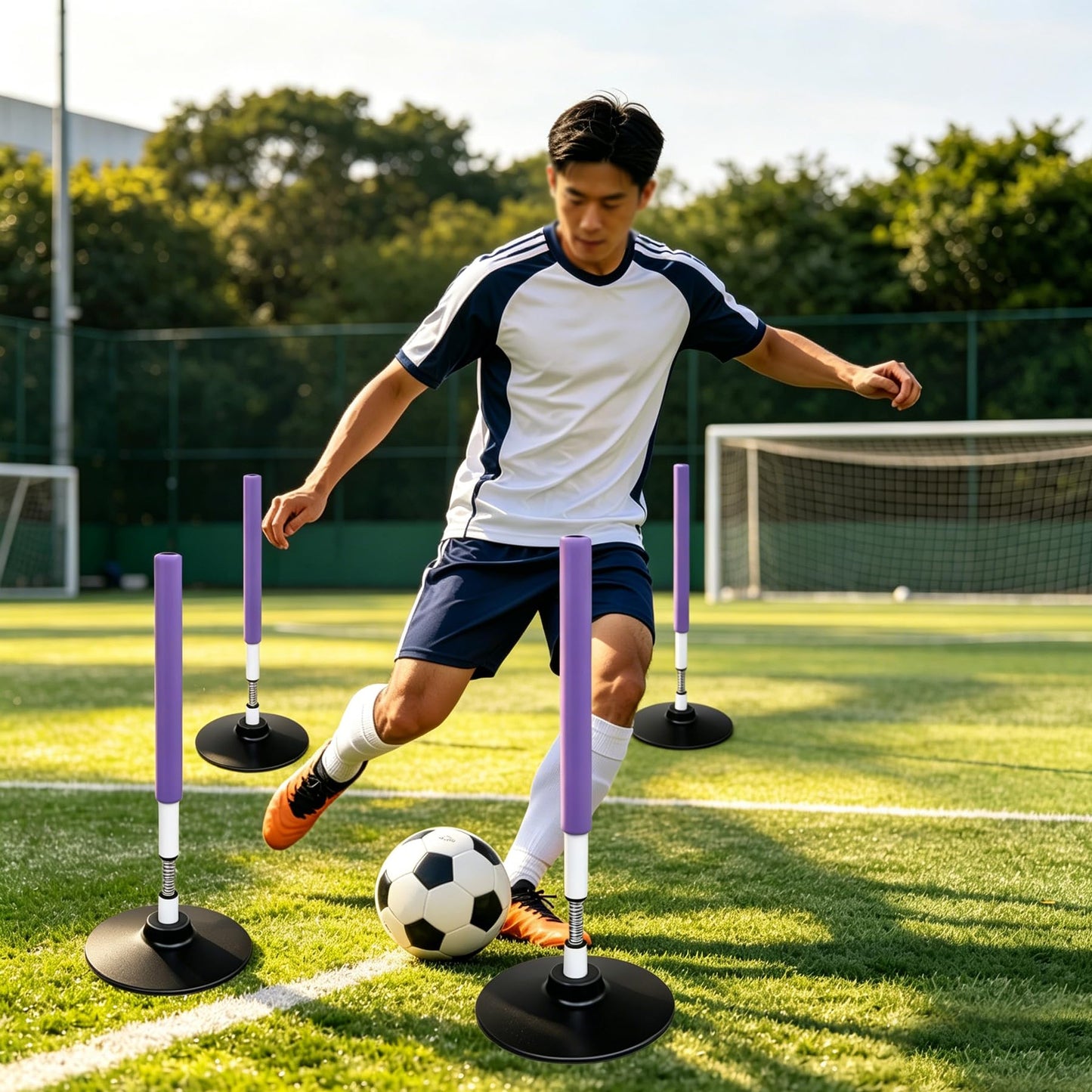TNZMART Soccer Agility Poles Training Equipment Foam Padded Spring Loaded for Basketball Football Practice Drill Speed and Sports Gear (Purple 4, 1.9 FT)