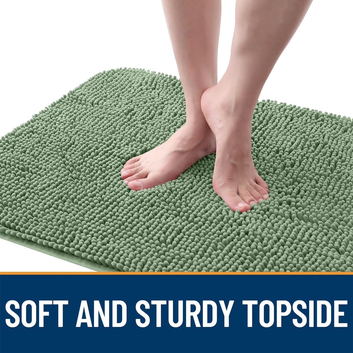 OLANLY Dog Door Mat - Absorbent Non-Slip Mud Mat for Indoor Use | 47x24, Quick Dry Chenille, Olive Green