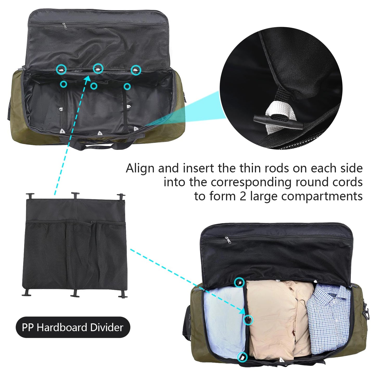 Vrtisa 110L Expandable to 140L 32” Foldable Oxford Soft-Sided Rolling Duffle Bag with 2 Heavy-Duty Wheels,2 Large Compartments,Adjustable Shoulder Strap and Attached Organizer Pouch,Green