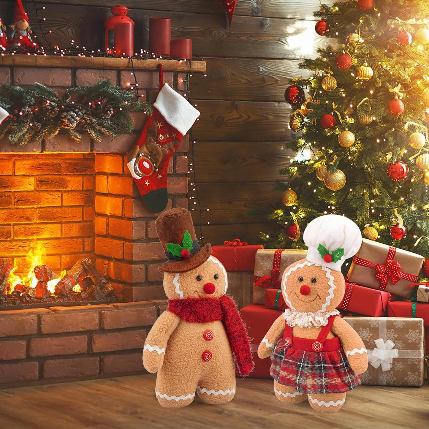 Regine Switzerland Gingerbread Plush Ornaments - 12.6-Inch Stuffed Animal Christmas Decor Gift Set (2-Pack)
