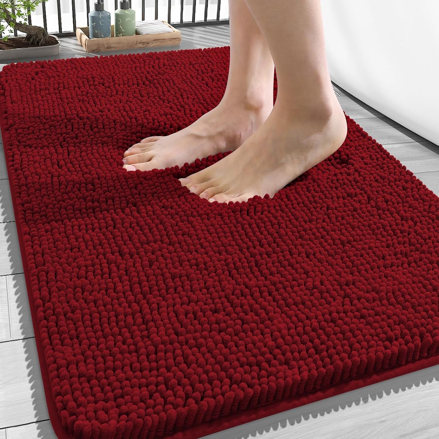 OLANLY Bathroom Rugs - Extra Soft Chenille Bath Mats | Quick-Dry, Machine Washable, 34x21, Red