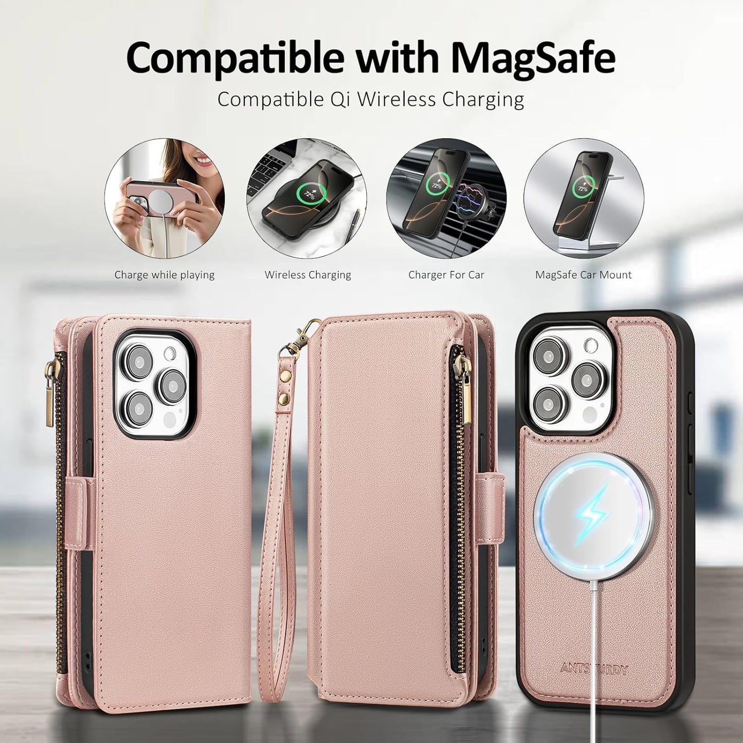 Antsturdy 2 1 12 6.1"/12 Compatible with Magsafe Magnetic in Detachable iPhone Pro Wallet Case with Credit Card Holder