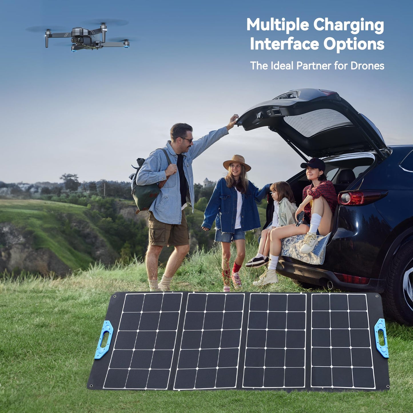 Ruko RK200 200W Portable Solar Panel, Foldable Monocrystalline Panel Charger with 23.5% Efficiency, Charging Expansion Box, IP67 Waterproof, Adjustable Kickstand for RVs, Camping, Blackout