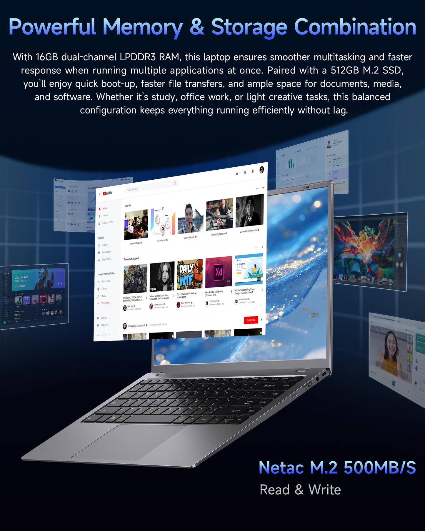 Zrasu 14" Laptop Computer,Pentium Gold 6500Y (Up to 3.4GHz), 32GB RAM 1TB SSD, Grey Laptops with Type-C, HDMI, USB3.2, BT5, WiFi 5, Lightweight Business Laptop