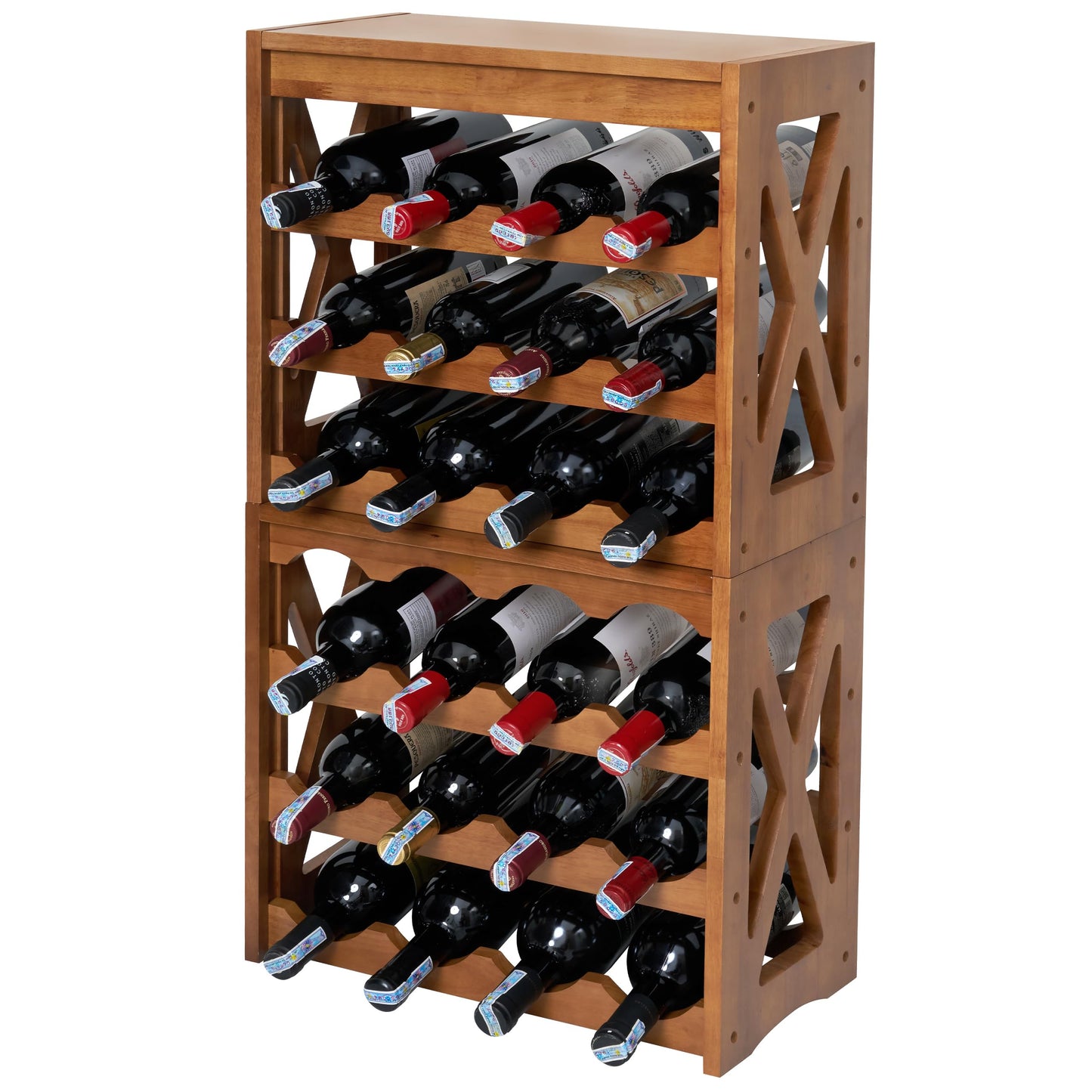 Wine Rack, Wine Racks Free Standing Floor, Wine Racks Countertop Display Rack with Table Top, Wine Glass Holder for 8 -12 Wine Glasses, Wine Bottle Holder for Kitchen Dining Room Bar (28 bottles)