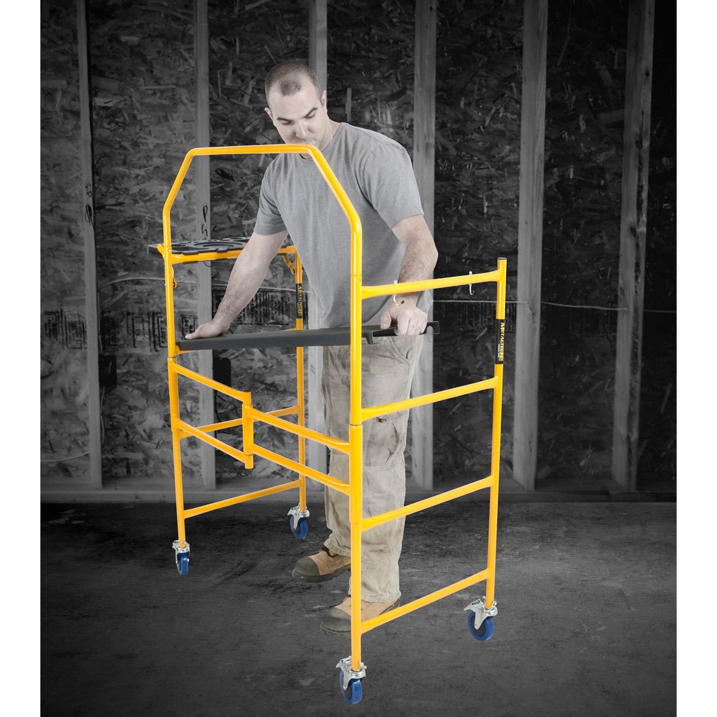 MetalTech 4 Ft Scaffolding Platform, Adjustable, Foldable and Rolling Scaffold Platform with 4-Inch Locking Wheels for Construction & DIY Projects