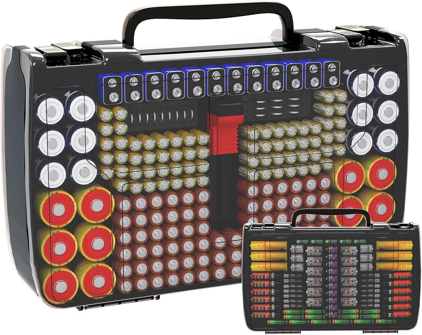 269 4A 9V 3V LR44 CR2 CR123 CR1632 18650 Battery Organizer Storage Case with Tester, Holds Batteries Double Sided Box