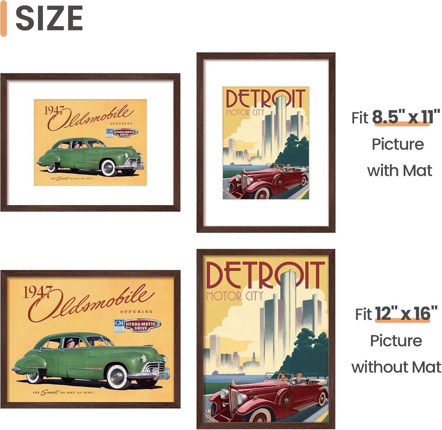 Upsimples 12x16 Picture Frame - Versatile Wall Hanging for 8.5x11 Photos | Brown, Single Pack