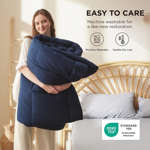 Bedsure Comforter Duvet Insert - Quilted King Size All-Season Down Alternative Bedding | Navy Blue 90 x 102 Inches