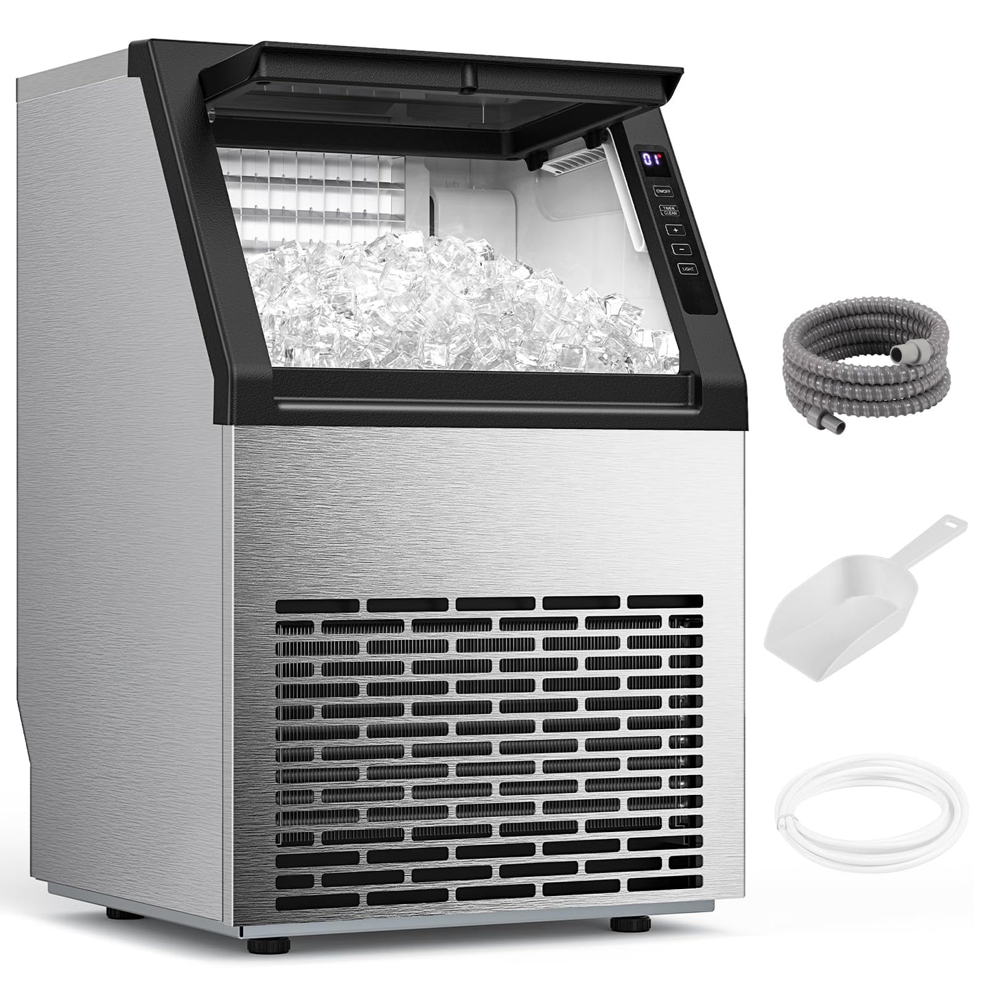 Commercial Ice Maker Machine, 80Lbs/24H Under Counter Ice Maker, Freestanding with Ice Thickness Control & Stainless Steel, 36 Cubes in 15 Mins, 28Lbs Storage Capacity, for Home, Bar, Cafe, Offices